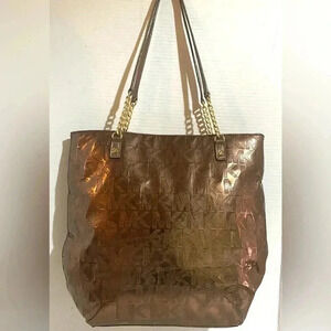 Michael Kors MK signature cocoa metallic tote handbag